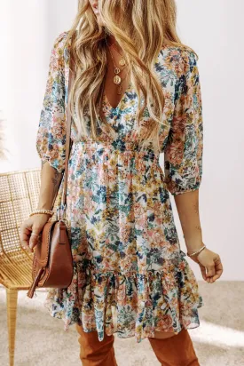 🌼 Printed V-Neck Half Sleeve Dress 🌼