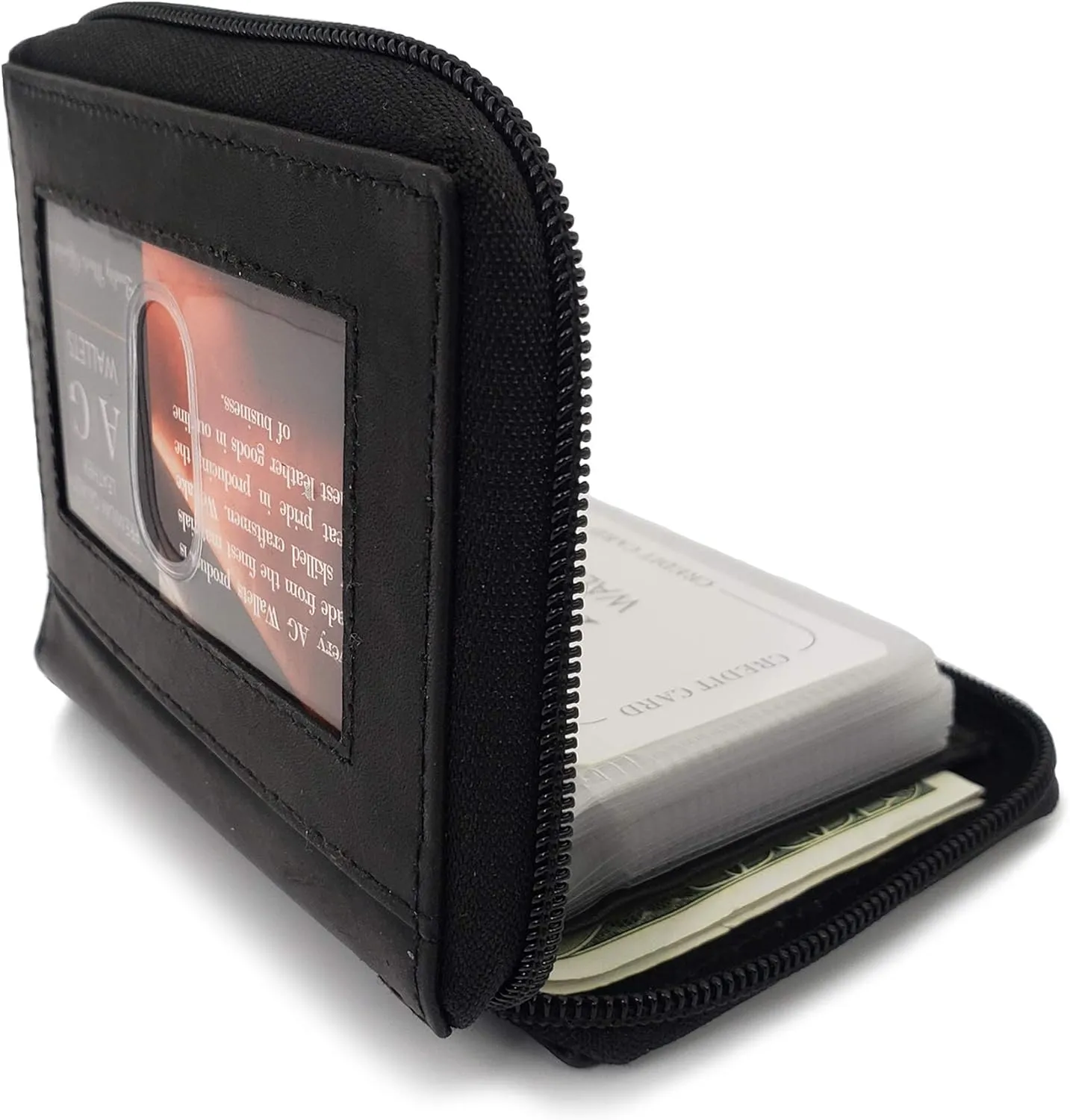 ag wallets Mens Zip Around Leather Wallet with Inserts (Black)