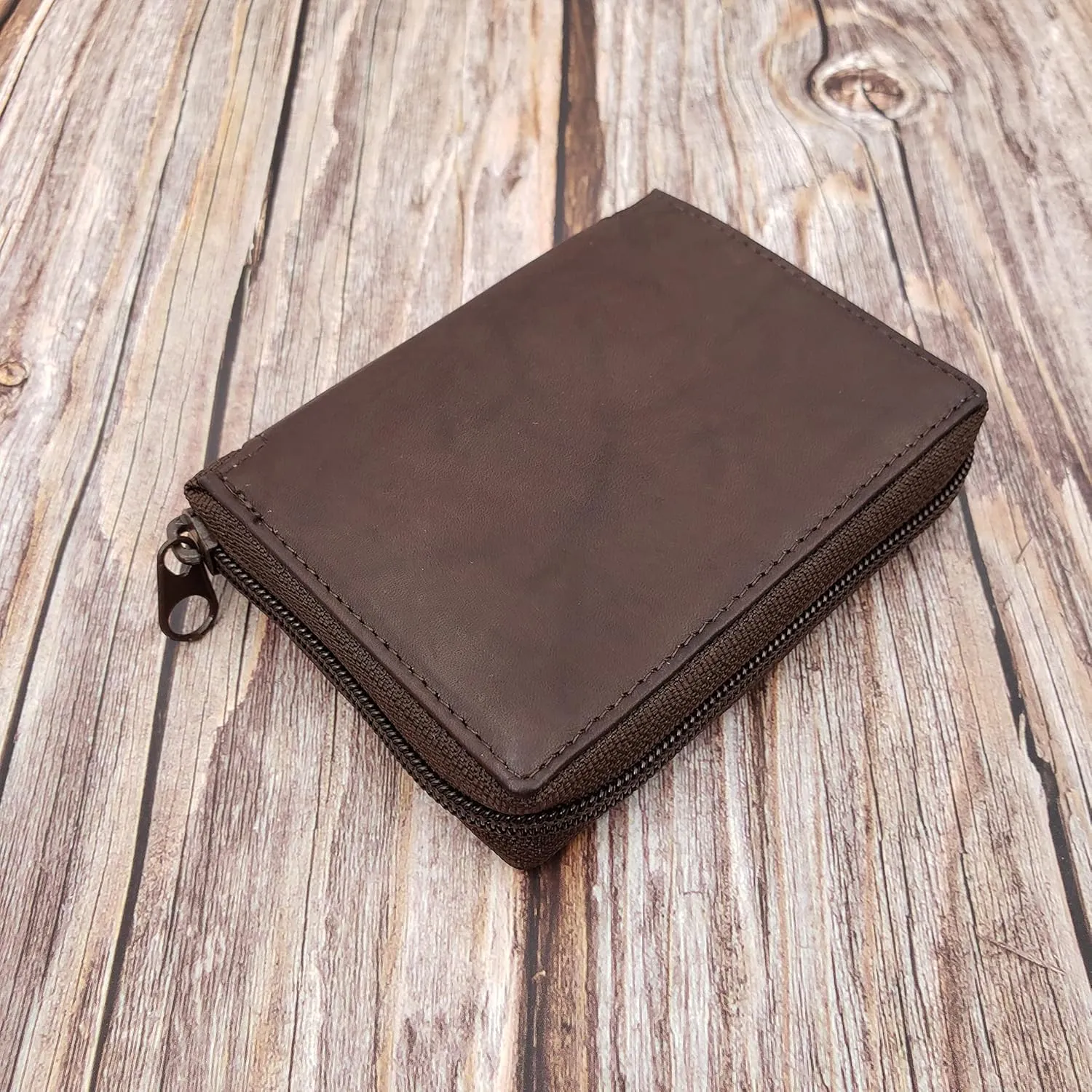 ag wallets Mens Zip Around Leather Wallet with Inserts (Brown)