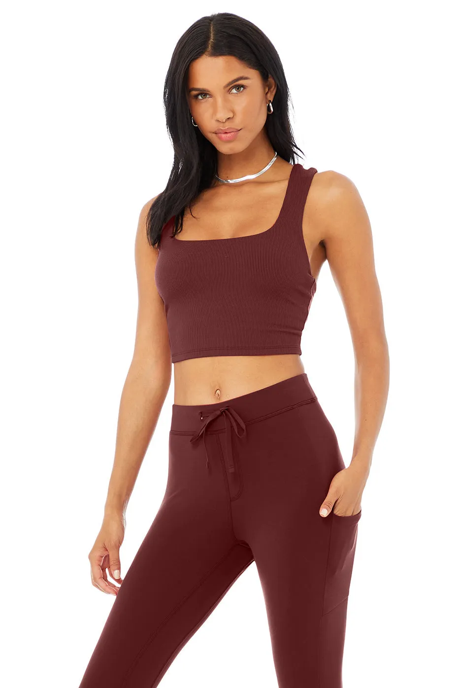 Alosoft Ribbed Chic Bra Tank - Cranberry
