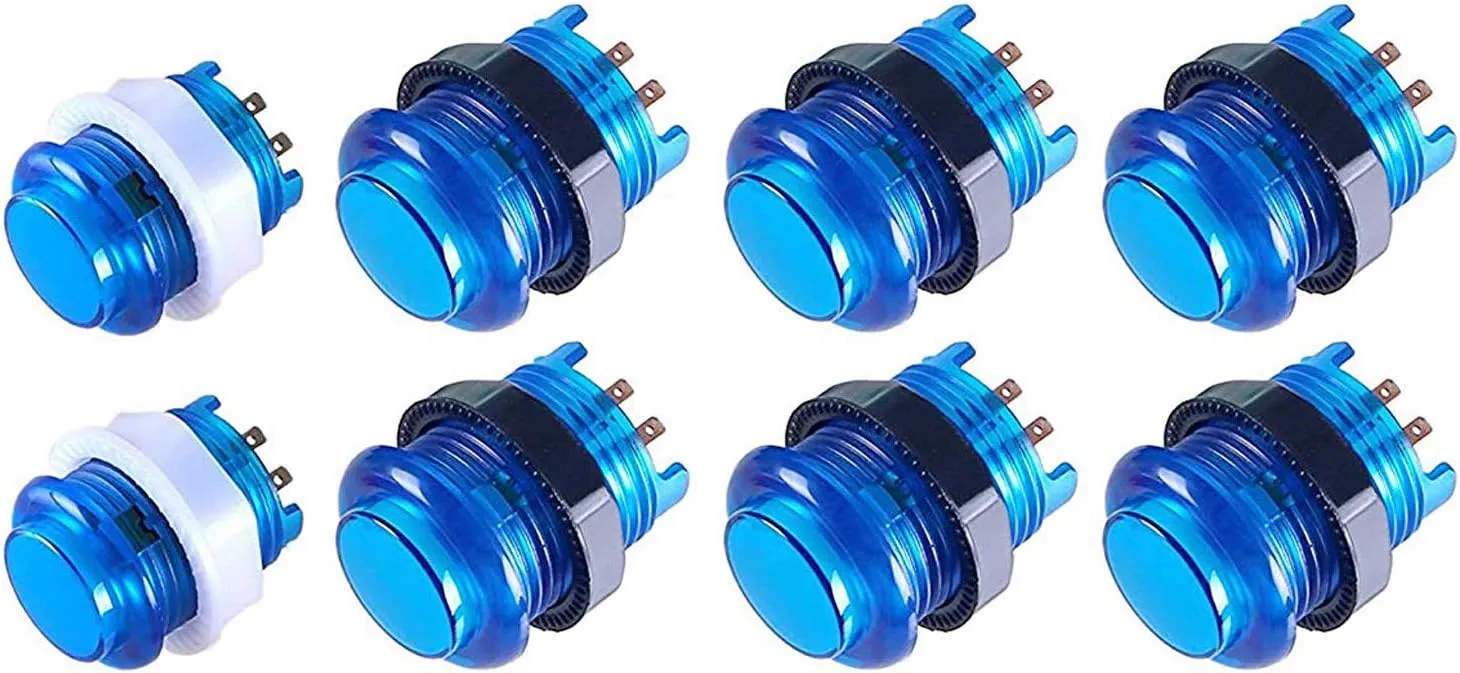 Arcity 8 Pcs Arcade LED Push Buttons Illuminated Light 6  30mm Buttons   2  24mm Buttons with Built-in Microswtich for Arcade Machine Video Game Console DIY Jamma MAME Raspberry Blue New