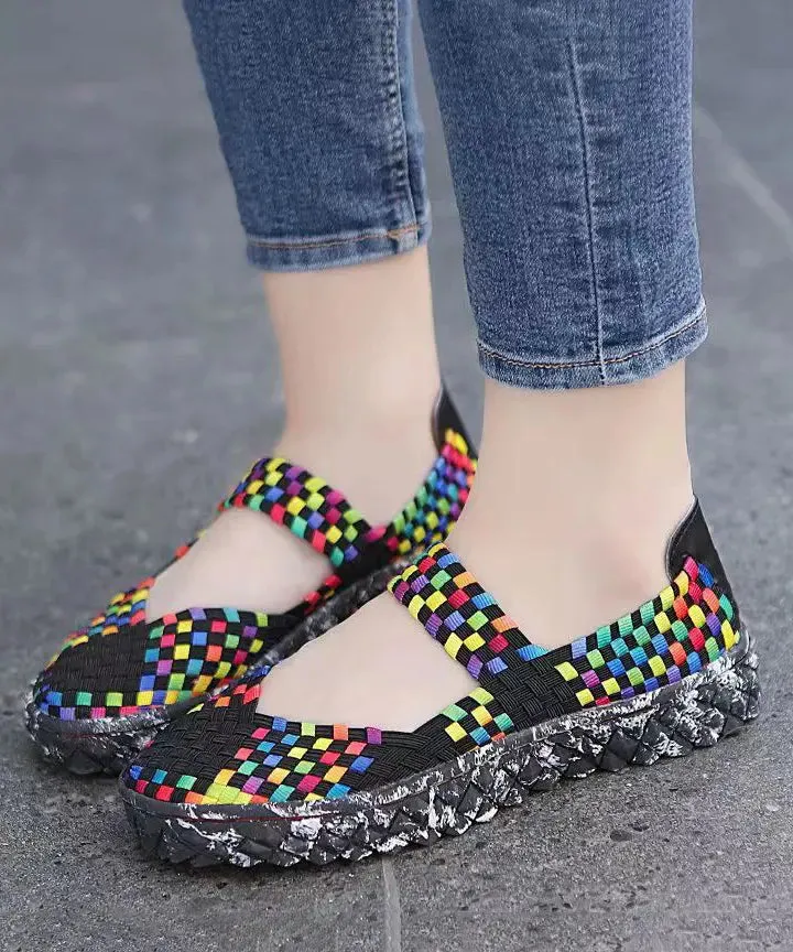 Black Knit Fabric Comfortable Splicing Flat Feet Shoes ML1036