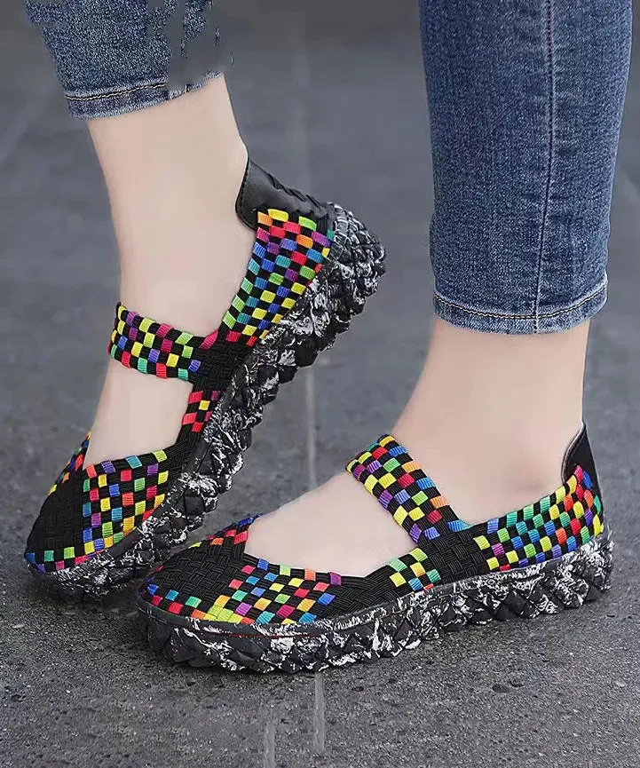 Black Knit Fabric Comfortable Splicing Flat Feet Shoes ML1036