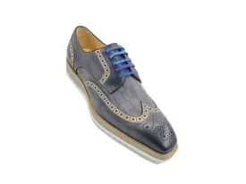 Carrucci Men's Grey Wingtip Shoe oxford lace-Up Loafer Genuine Leather