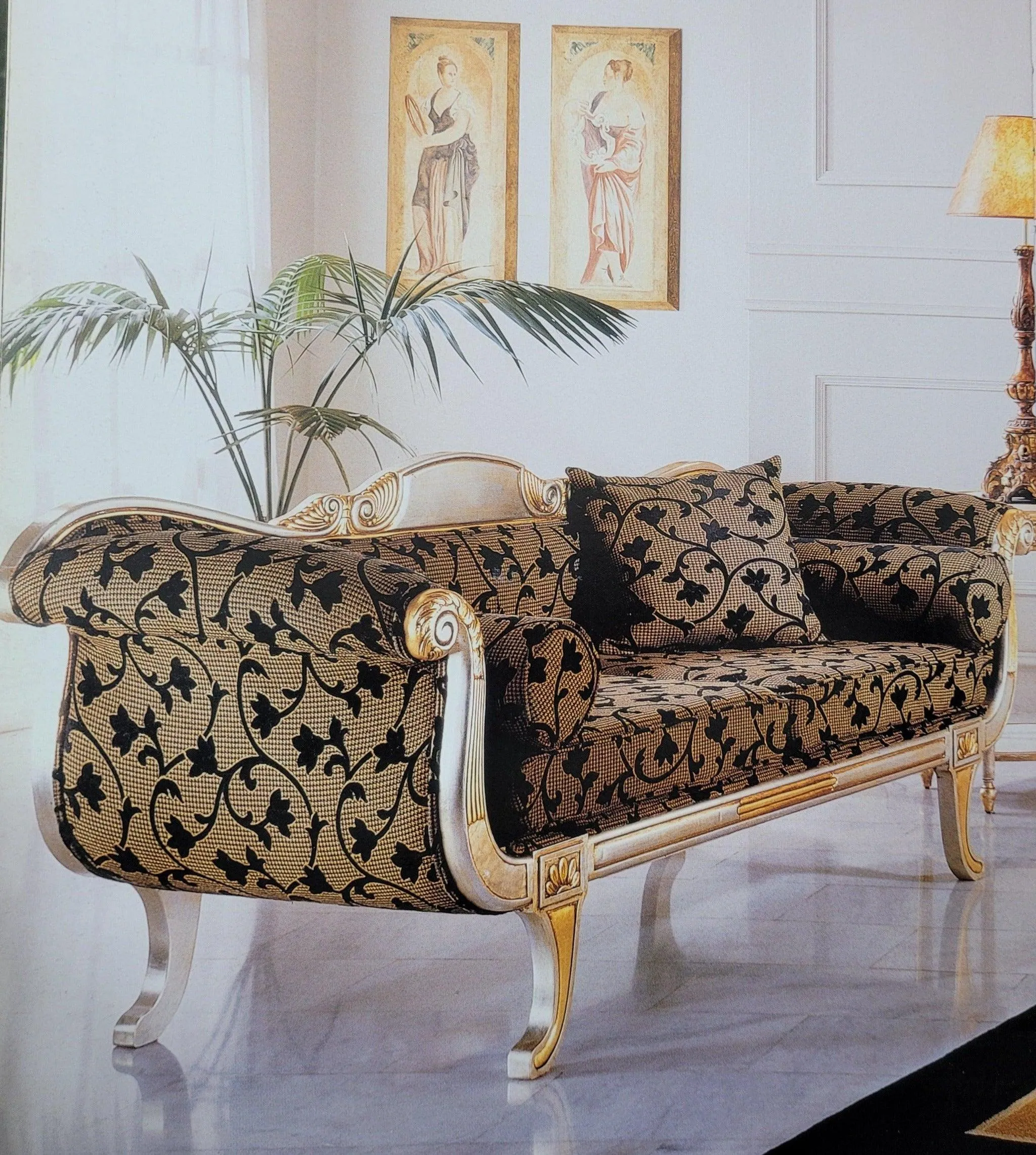 Carved Teak Wood Handcrafted Couch Deewan Chaise Lounge