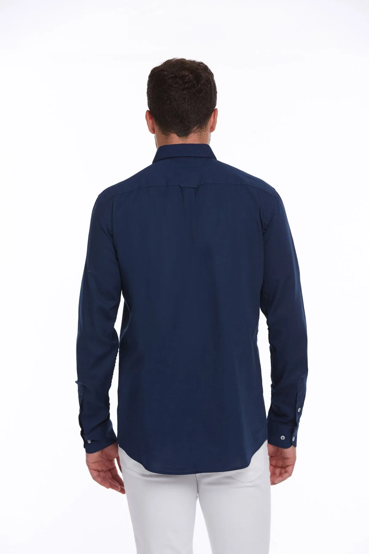 Comfort Fit Button-Down Long Sleeve Cotton Navy Casual Shirt