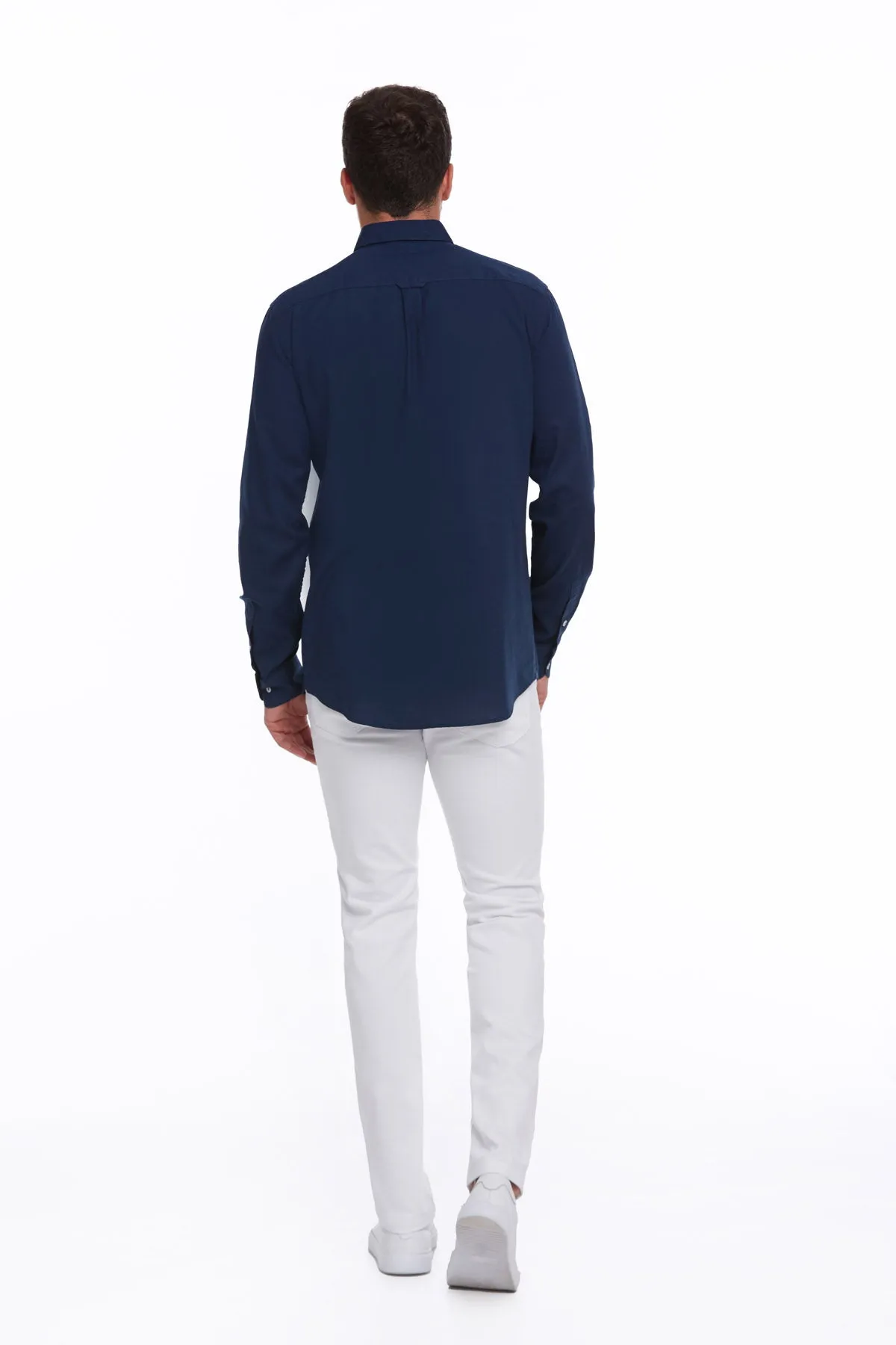 Comfort Fit Button-Down Long Sleeve Cotton Navy Casual Shirt
