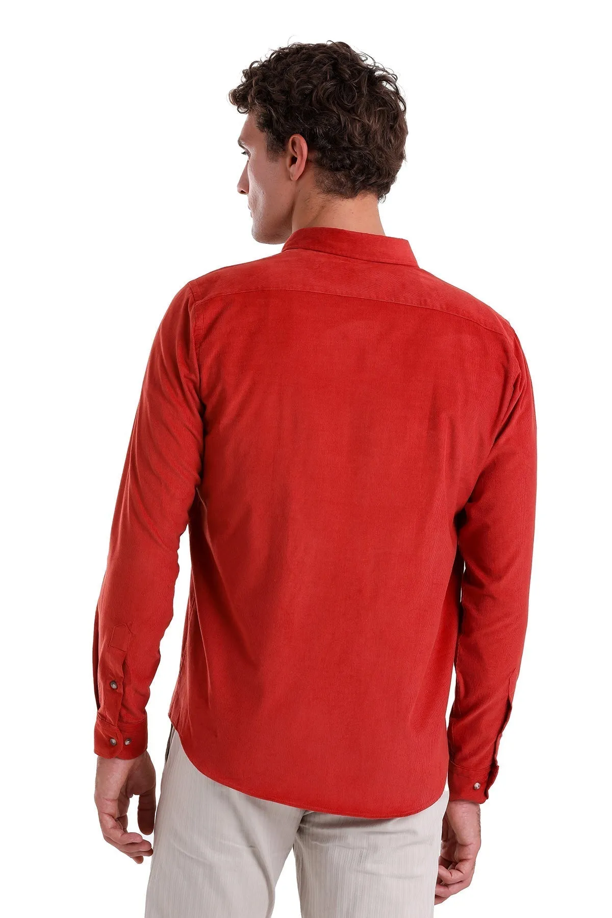 Comfort Fit Long Sleeve Cotton Brick Casual Shirt