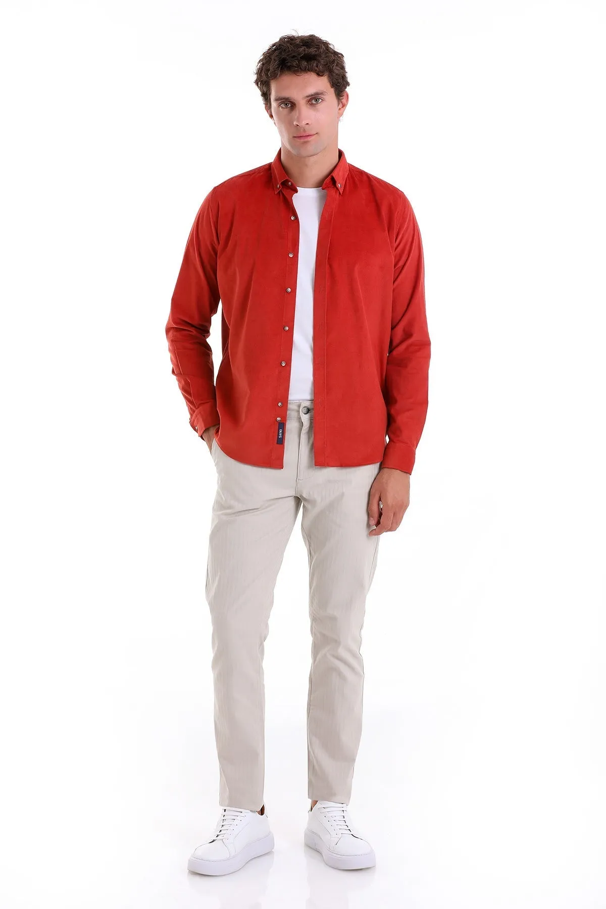 Comfort Fit Long Sleeve Cotton Brick Casual Shirt