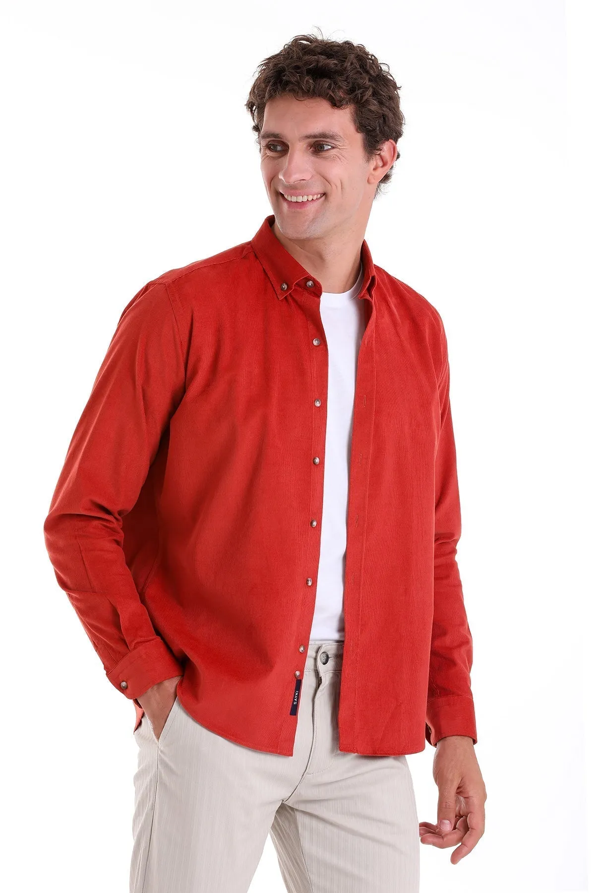 Comfort Fit Long Sleeve Cotton Brick Casual Shirt