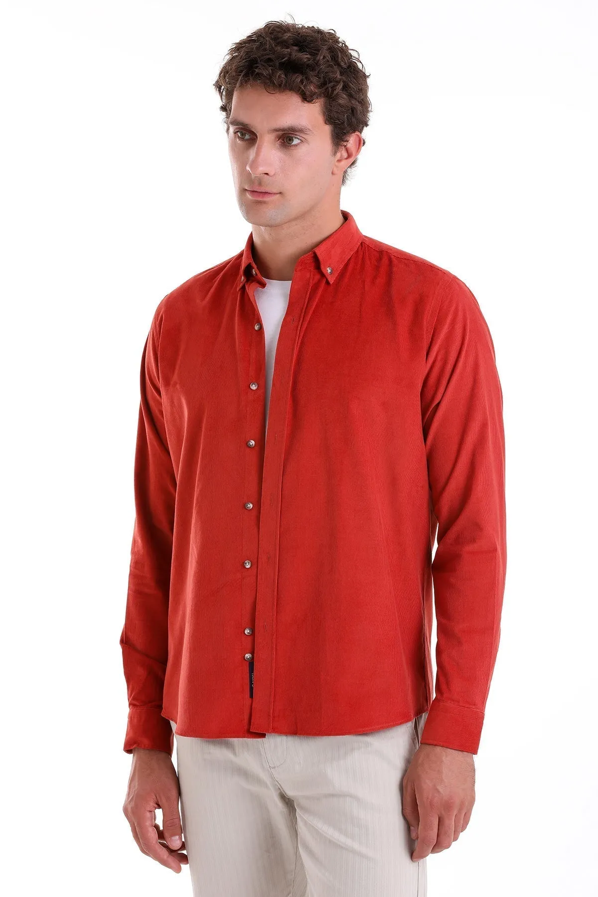 Comfort Fit Long Sleeve Cotton Brick Casual Shirt