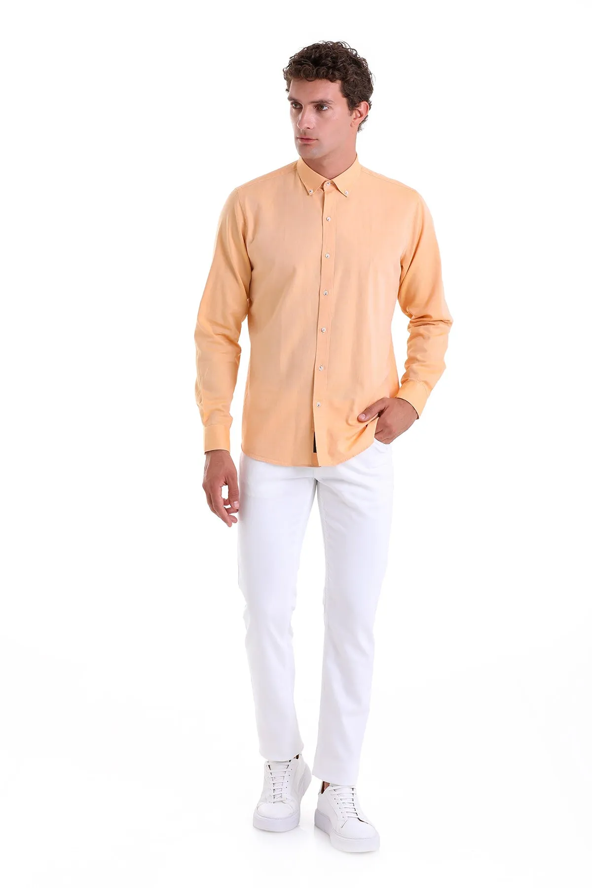 Comfort Fit Long Sleeve Cotton Orange Casual Shirt