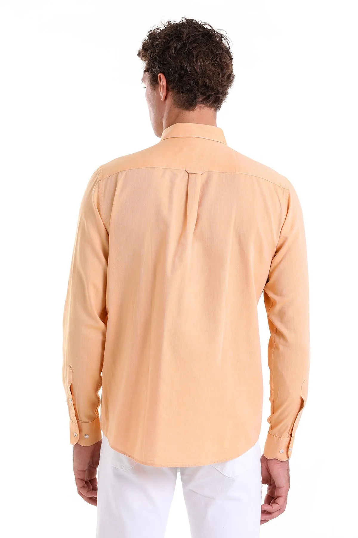 Comfort Fit Long Sleeve Cotton Orange Casual Shirt