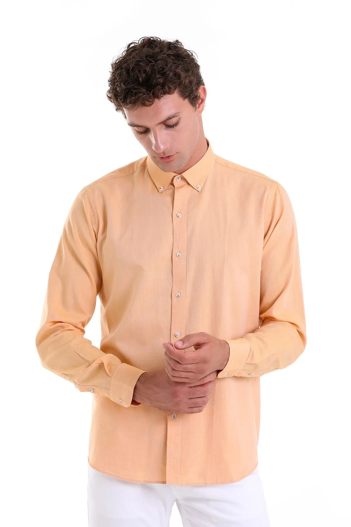 Comfort Fit Long Sleeve Cotton Orange Casual Shirt