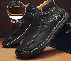 Comfortable Autumn Winter Fur Ankle Boots Casual Mens Shoes Warm Plush Hight Quality Leather Ankle Boots Plus Size 48