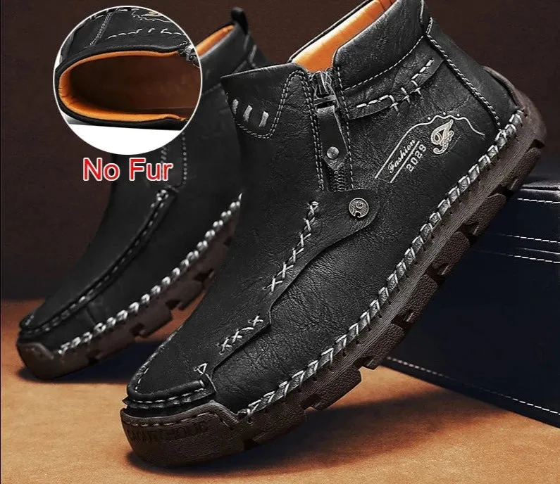 Comfortable Autumn Winter Fur Ankle Boots Casual Mens Shoes Warm Plush Hight Quality Leather Ankle Boots Plus Size 48