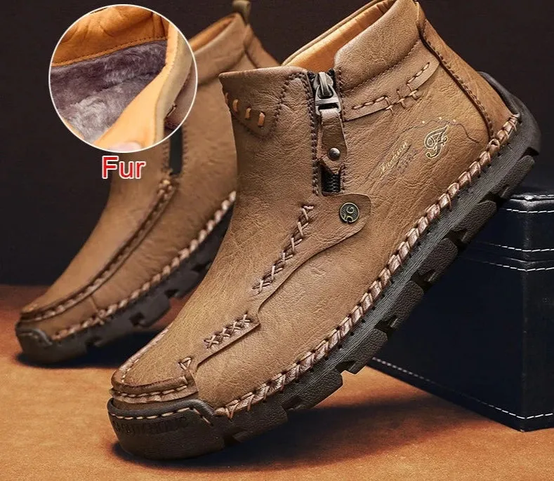 Comfortable Autumn Winter Fur Ankle Boots Casual Mens Shoes Warm Plush Hight Quality Leather Ankle Boots Plus Size 48