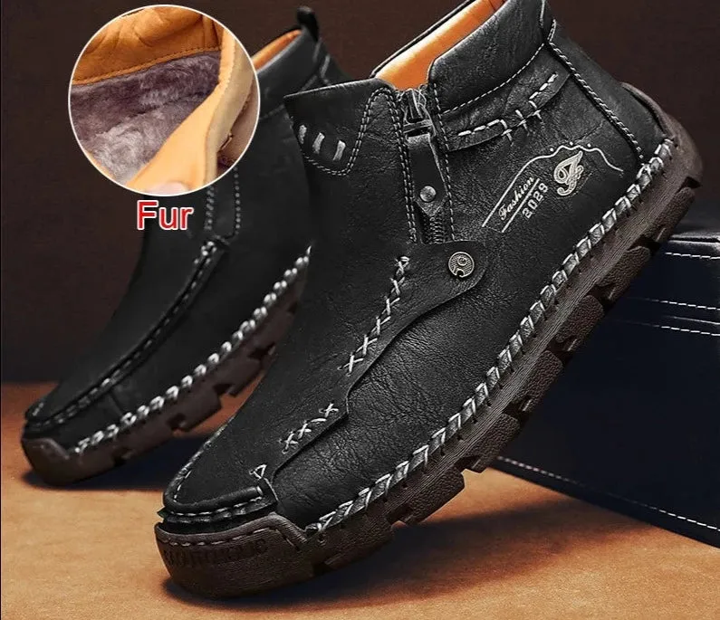 Comfortable Autumn Winter Fur Ankle Boots Casual Mens Shoes Warm Plush Hight Quality Leather Ankle Boots Plus Size 48