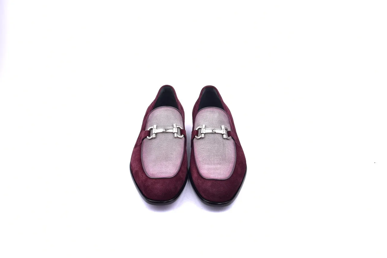 Corrente Mens Burgundy-Grey Casual Dress Shoes with Bit Buckle Detail, Item 6376 - Loafer Style