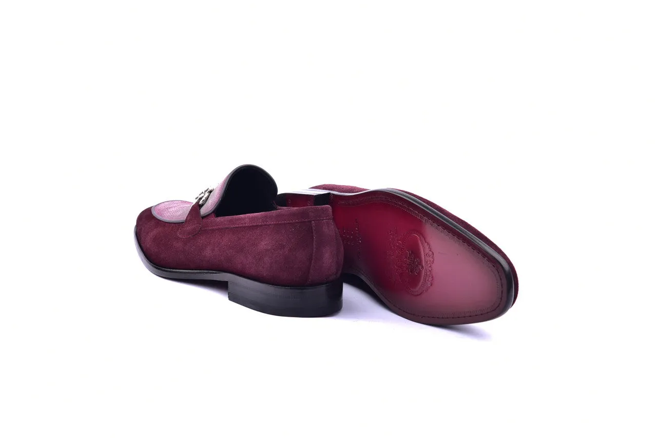 Corrente Mens Burgundy-Grey Casual Dress Shoes with Bit Buckle Detail, Item 6376 - Loafer Style