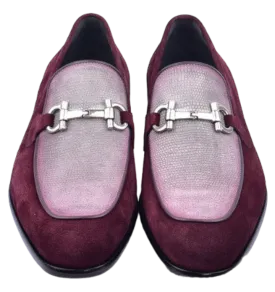 Corrente Mens Burgundy-Grey Casual Dress Shoes with Bit Buckle Detail, Item 6376 - Loafer Style