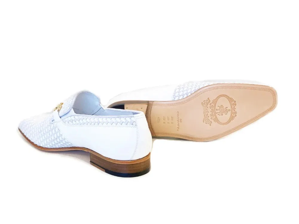 Corrente White Men's Suede and Leather Shoes Hand Made Woven Loafer C0221-5776