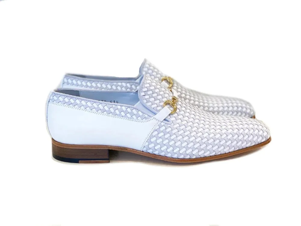 Corrente White Men's Suede and Leather Shoes Hand Made Woven Loafer C0221-5776
