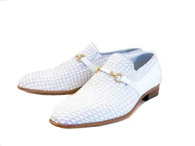 Corrente White Men's Suede and Leather Shoes Hand Made Woven Loafer C0221-5776