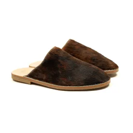 Exclusive mules in hair-on Normande calf