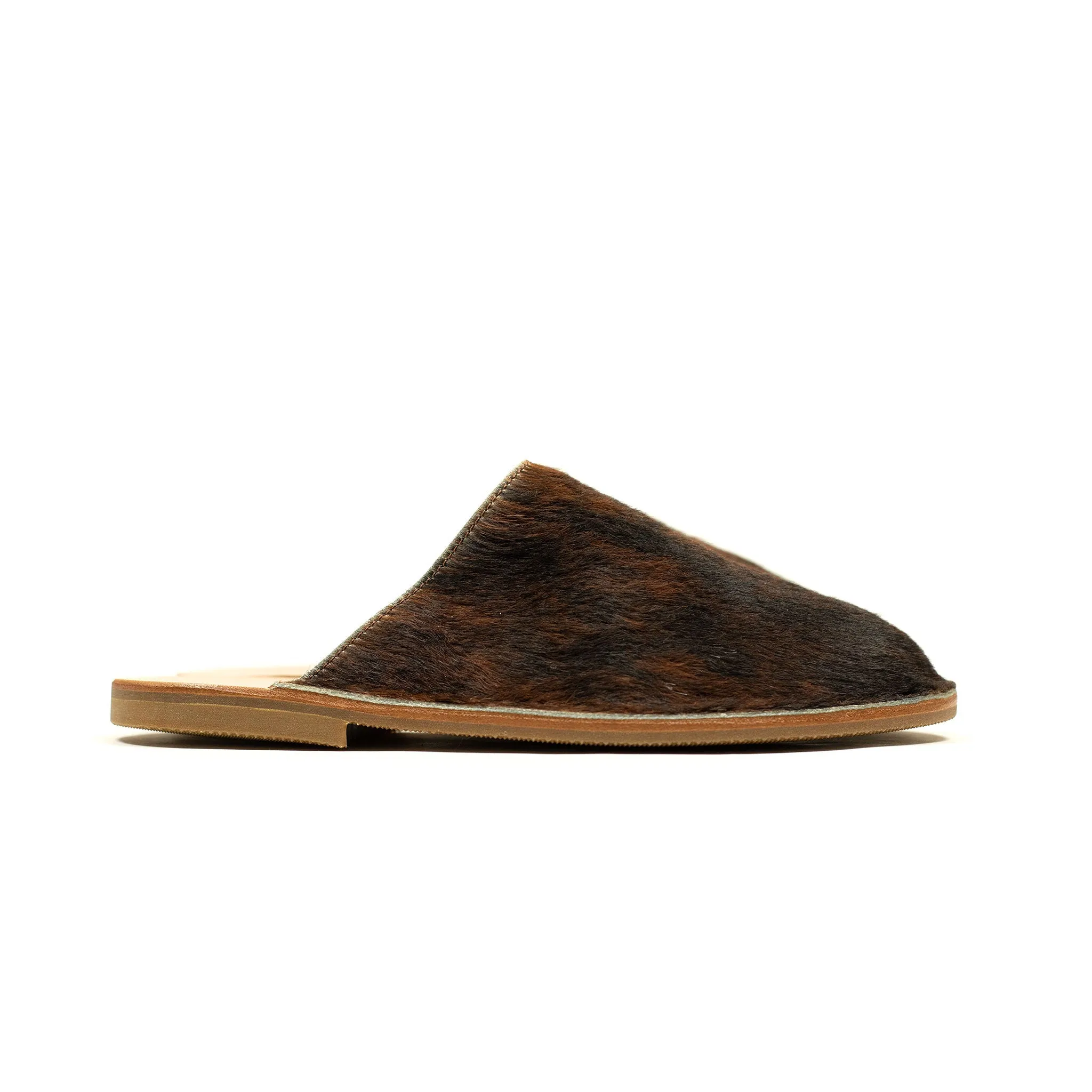 Exclusive mules in hair-on Normande calf