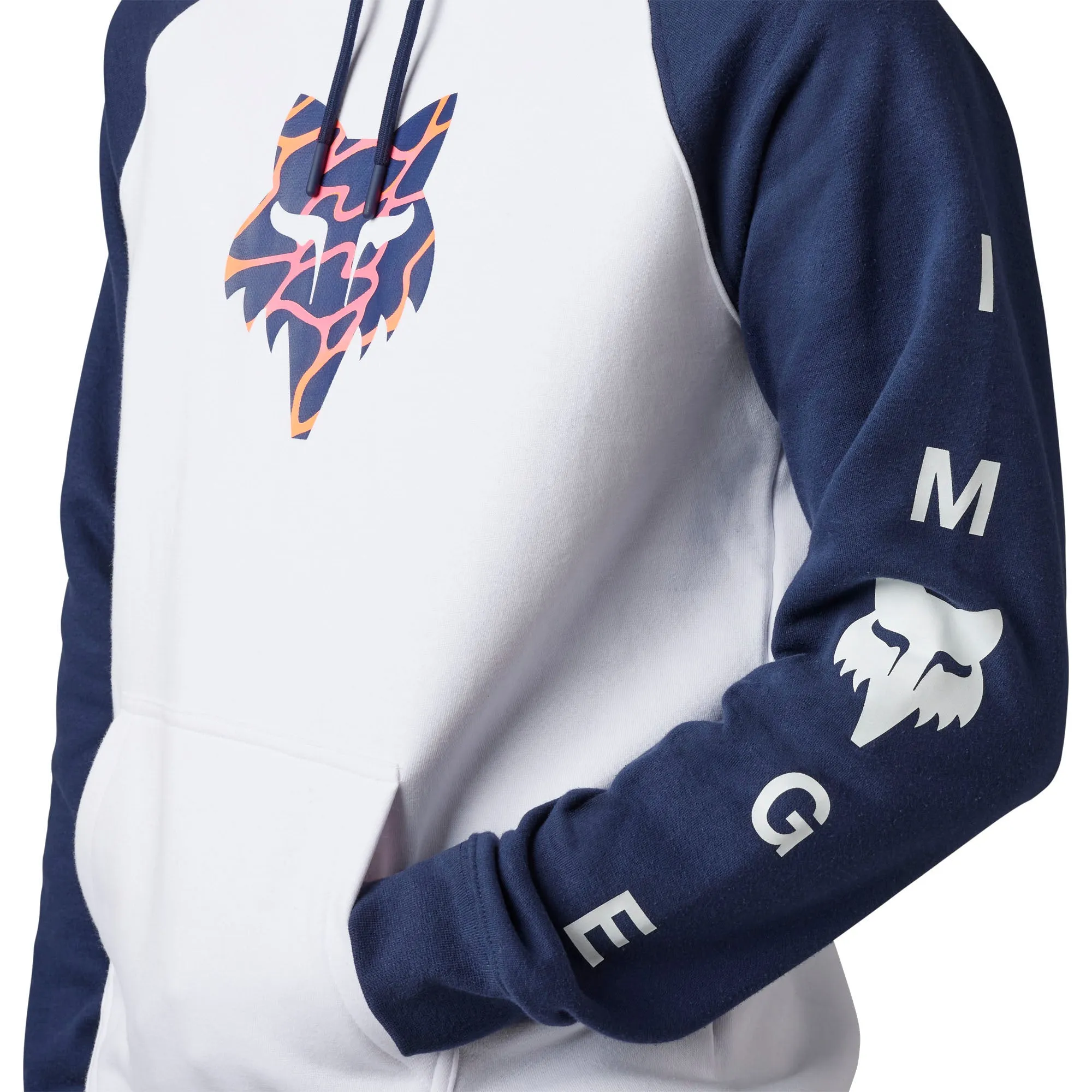 Fox Racing  Mens Ryvr Raglan Pullover Hoodie Fleece Comfortable Warm White