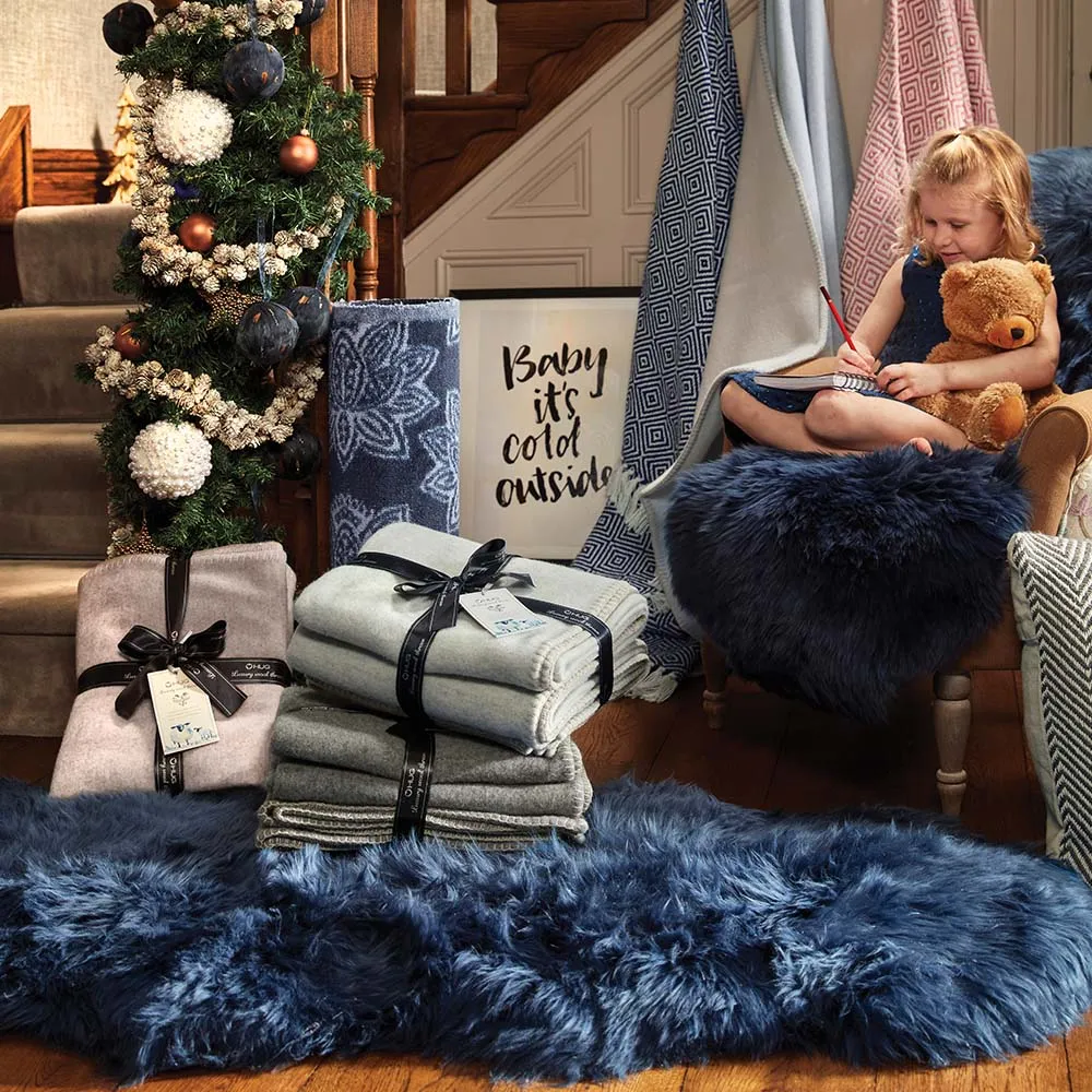 Genuine Sheepskin Rug Navy