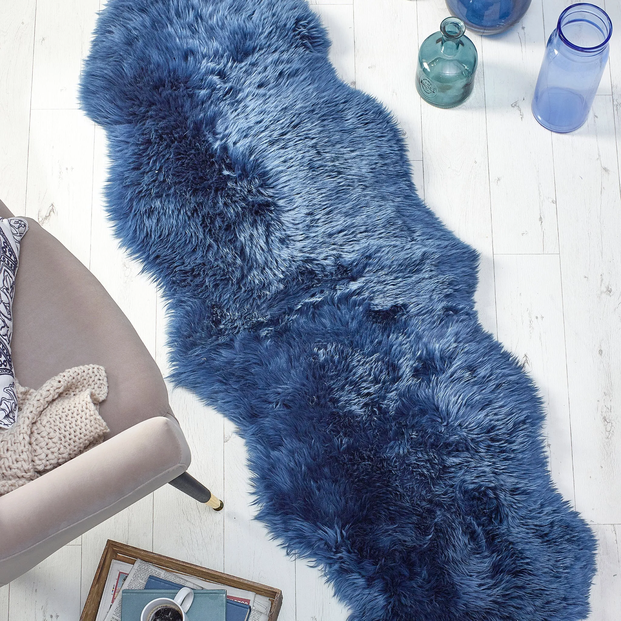 Genuine Sheepskin Rug Navy
