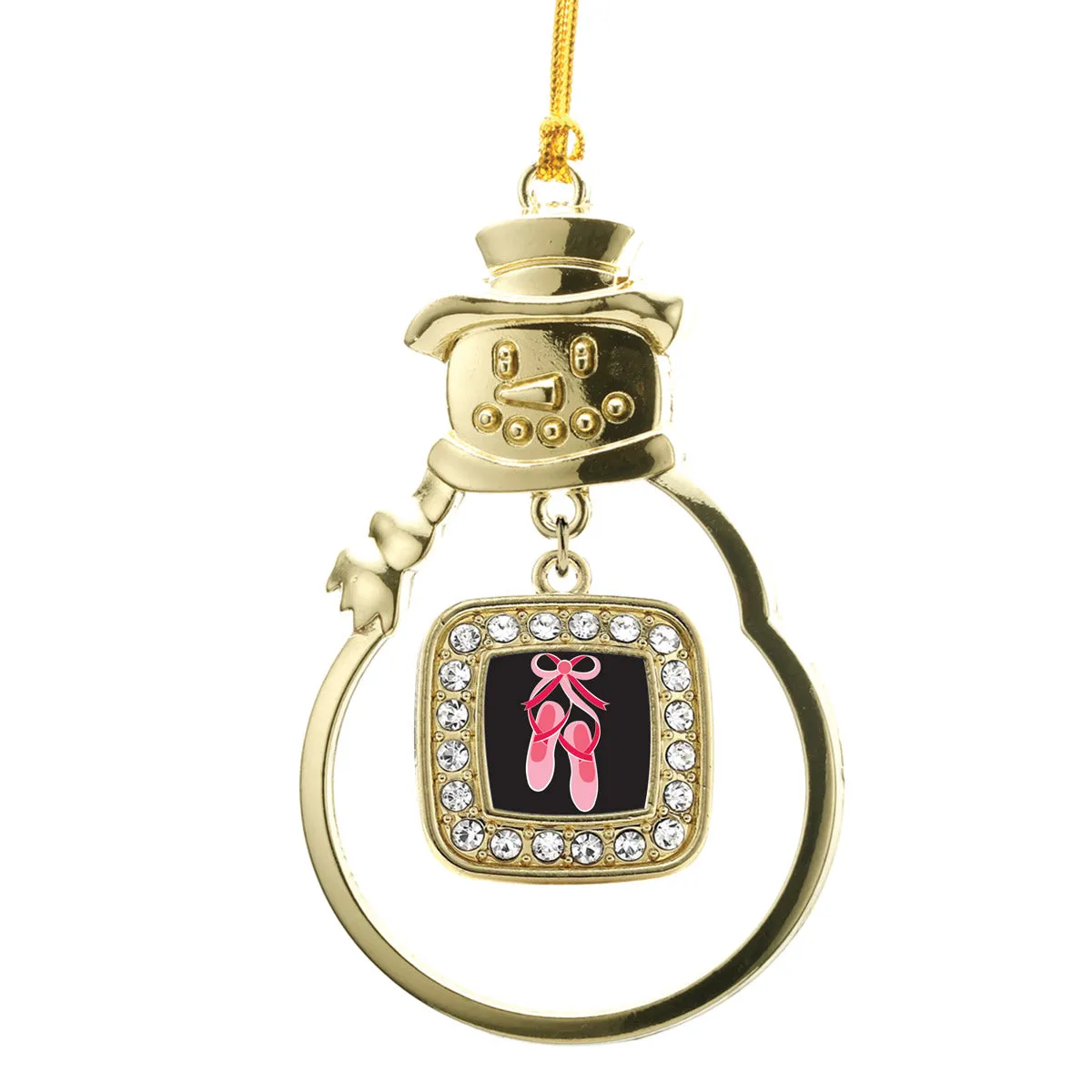 Gold Ballerina Slippers Square Charm Snowman Ornament