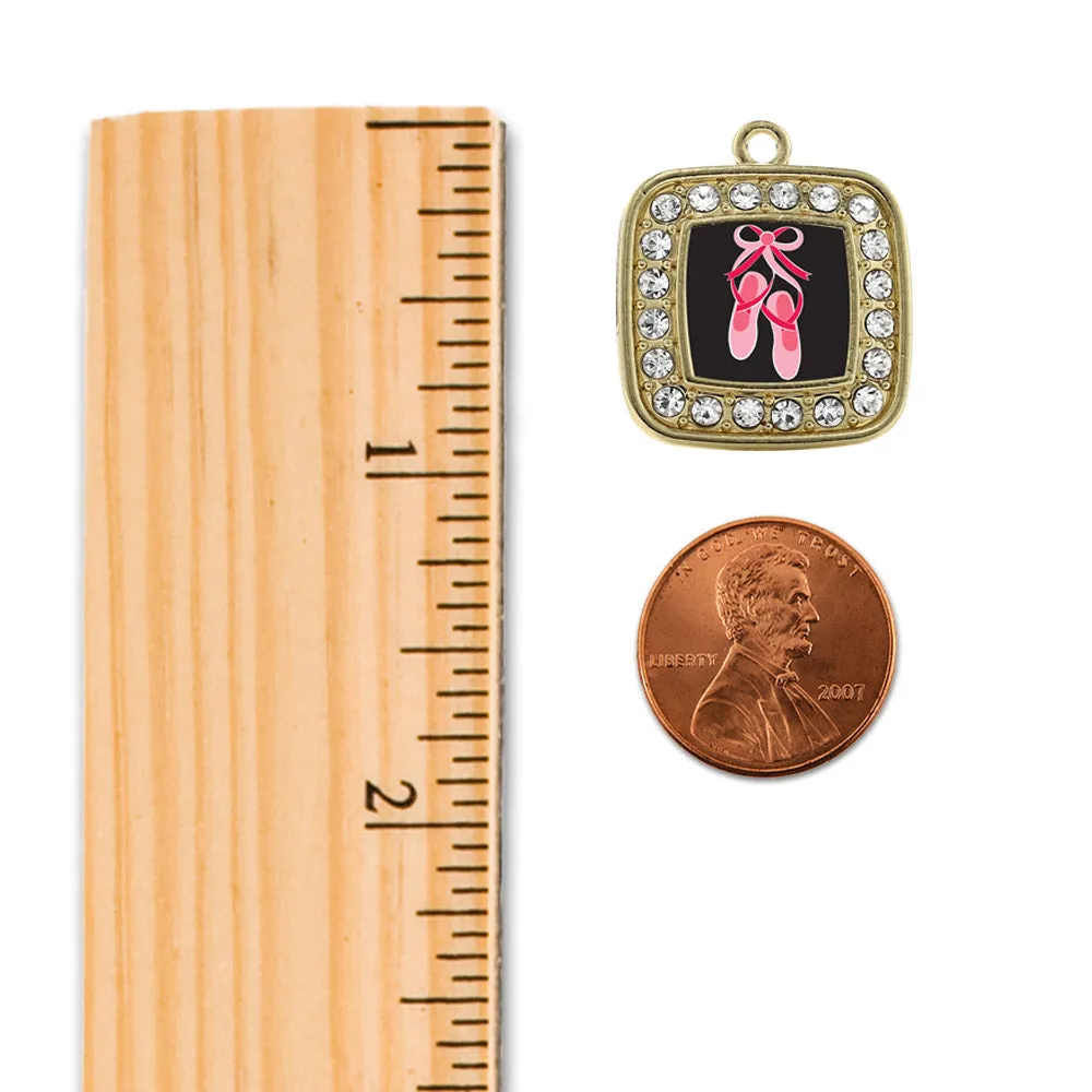 Gold Ballerina Slippers Square Charm Snowman Ornament