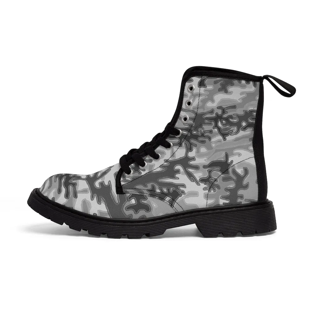 Grey Camouflage Men's Boots, Best Hiking Winter Hiking Boots Laced Up Shoes For Men (US Size: 7-10.5)