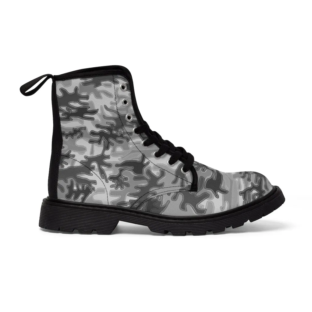 Grey Camouflage Men's Boots, Best Hiking Winter Hiking Boots Laced Up Shoes For Men (US Size: 7-10.5)