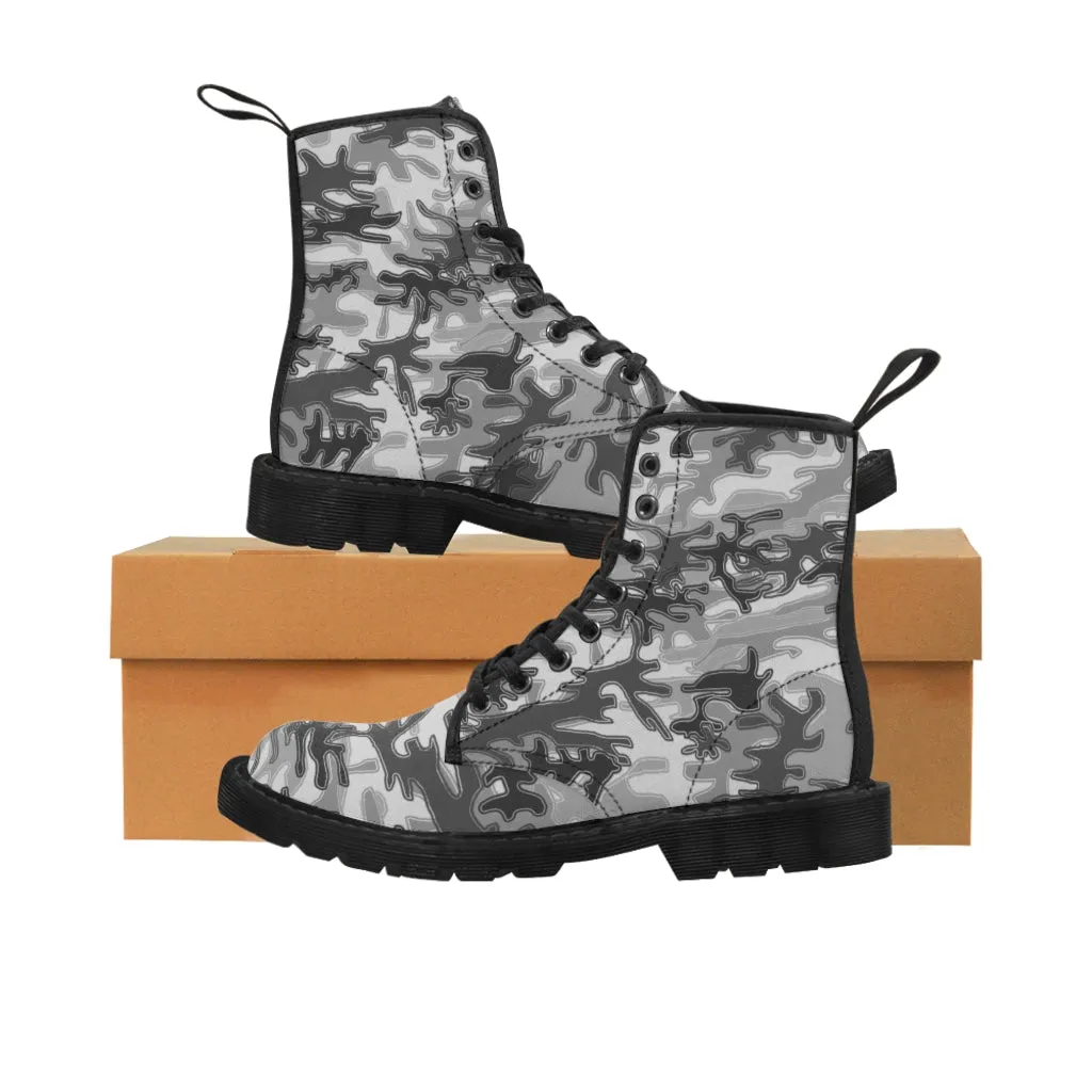 Grey Camouflage Men's Boots, Best Hiking Winter Hiking Boots Laced Up Shoes For Men (US Size: 7-10.5)