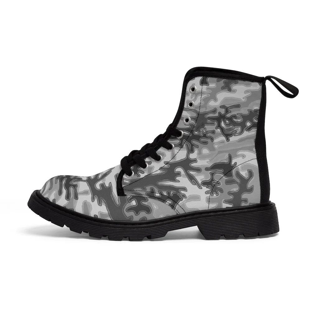 Grey Camouflage Men's Boots, Best Hiking Winter Hiking Boots Laced Up Shoes For Men (US Size: 7-10.5)