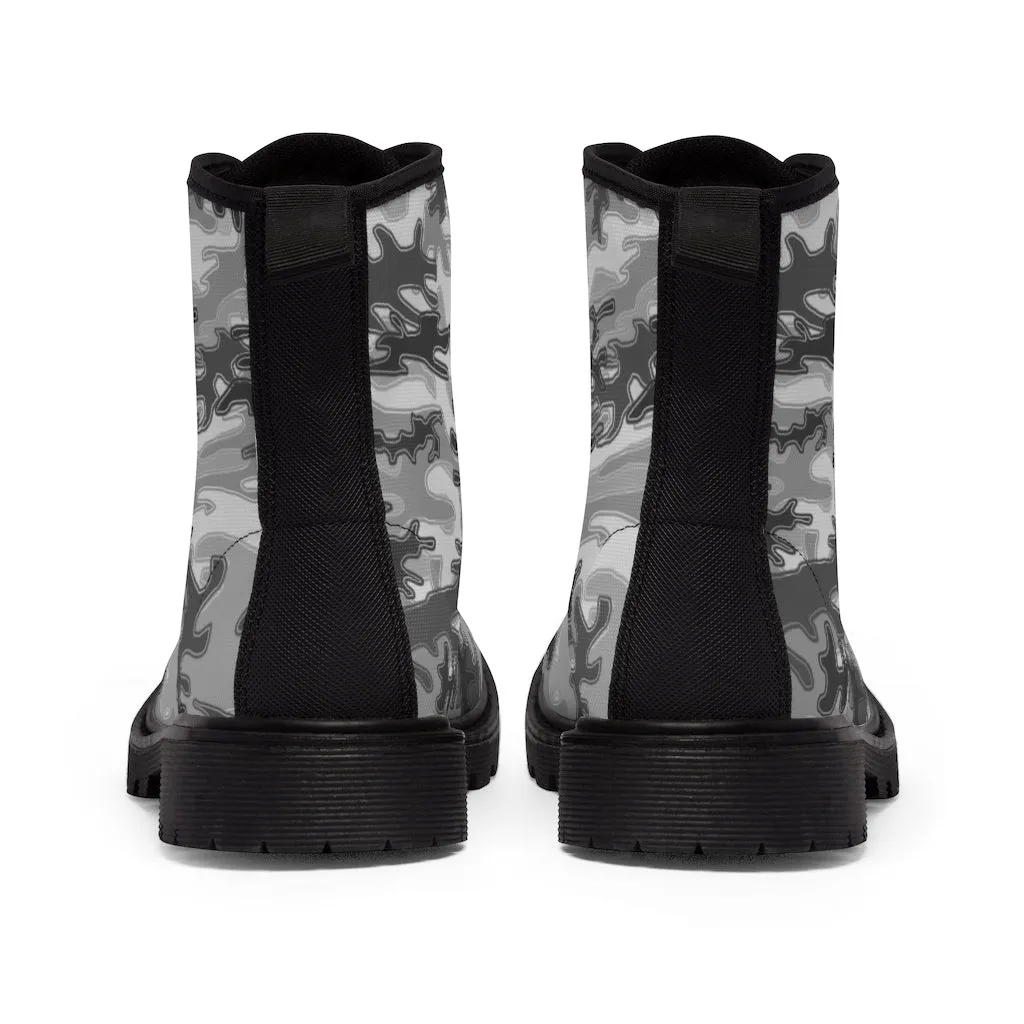 Grey Camouflage Men's Boots, Best Hiking Winter Hiking Boots Laced Up Shoes For Men (US Size: 7-10.5)