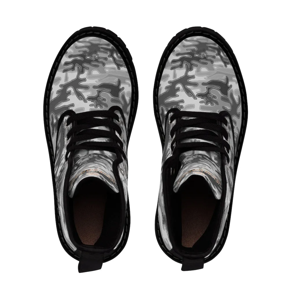 Grey Camouflage Men's Boots, Best Hiking Winter Hiking Boots Laced Up Shoes For Men (US Size: 7-10.5)