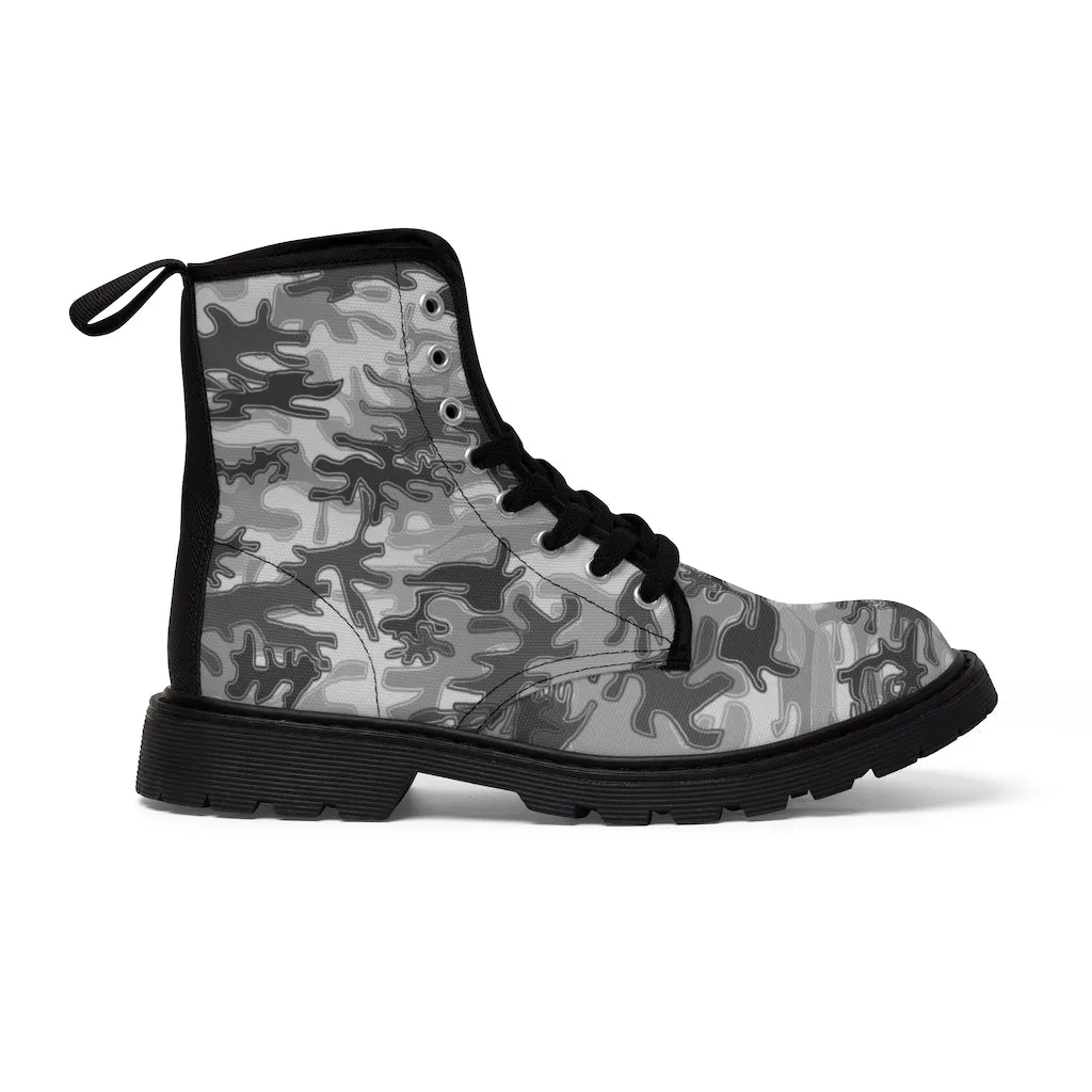 Grey Camouflage Men's Boots, Best Hiking Winter Hiking Boots Laced Up Shoes For Men (US Size: 7-10.5)