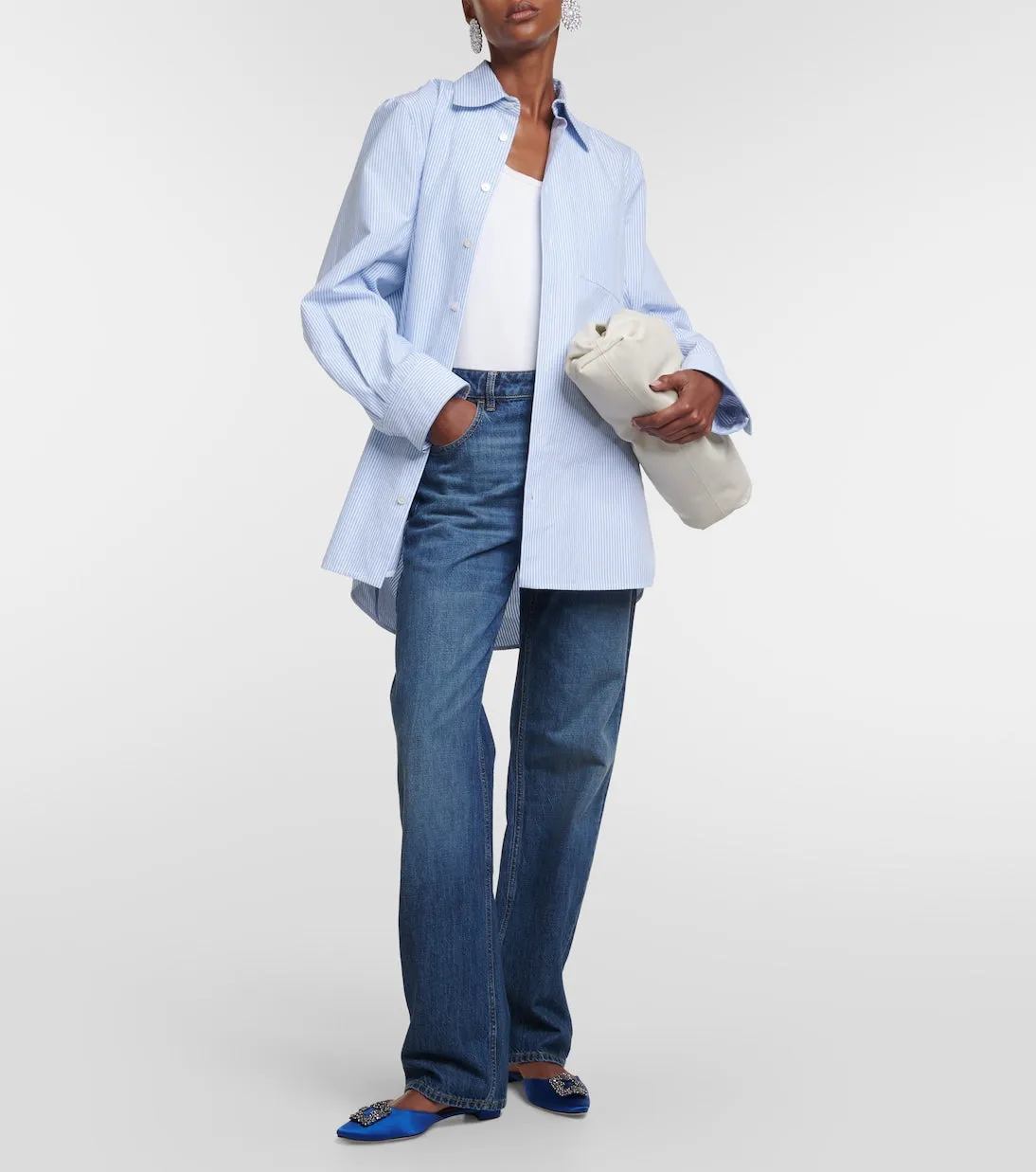 Hangisimu flat satin mules with Manolo Blahnik decoration, blue