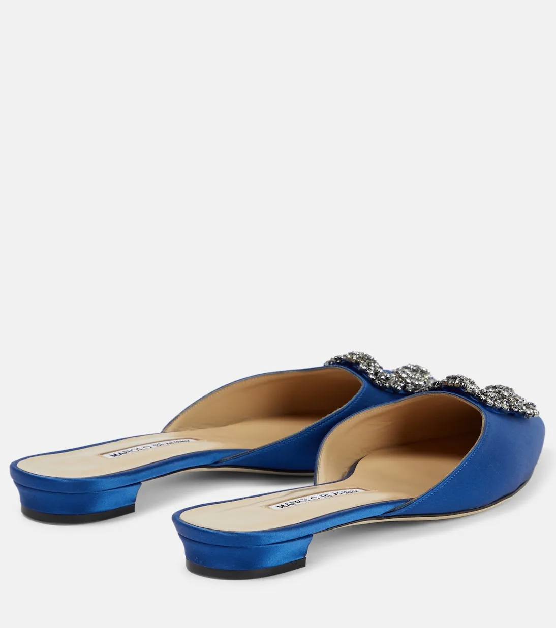Hangisimu flat satin mules with Manolo Blahnik decoration, blue