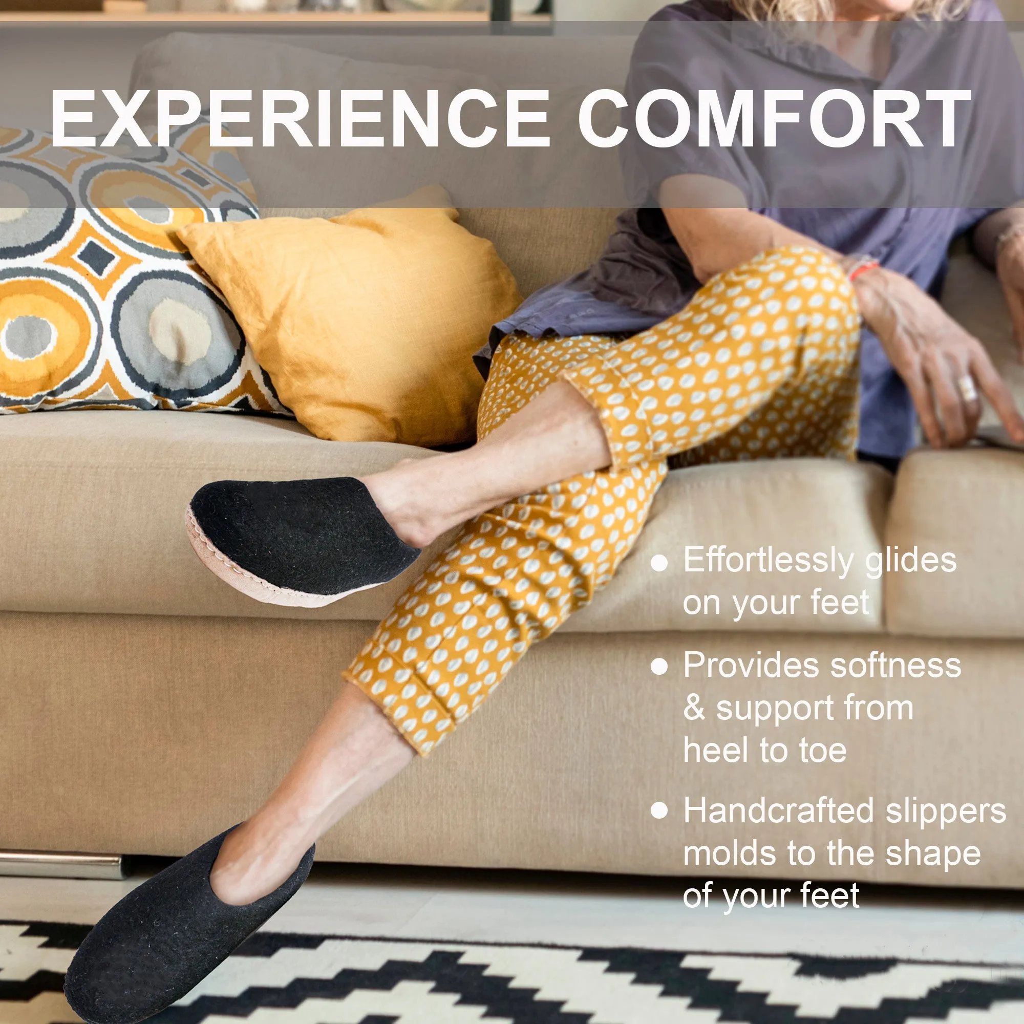 HaussimpleWool Unisex Wool Indoor Slippers Black