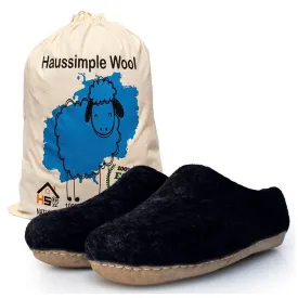 HaussimpleWool Unisex Wool Indoor Slippers Black