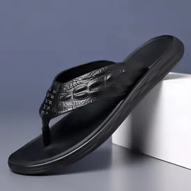 Hnzxzm Genuine Leather Mens Flip Flops Summer New Casual Slippers Men Fashion Outdoor Beach Slipper Classic Luxury Light Flats