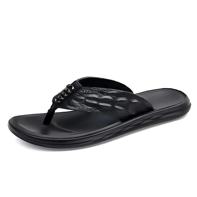 Hnzxzm Genuine Leather Mens Flip Flops Summer New Casual Slippers Men Fashion Outdoor Beach Slipper Classic Luxury Light Flats