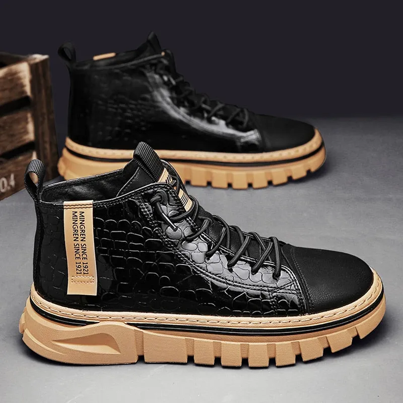 Hnzxzm Non-Leather Shoes Men Comfortable Sneakers Men Waterproof Non-Slip Outdoor Casual Shoes Tooling Motorcycle Boots 39-44
