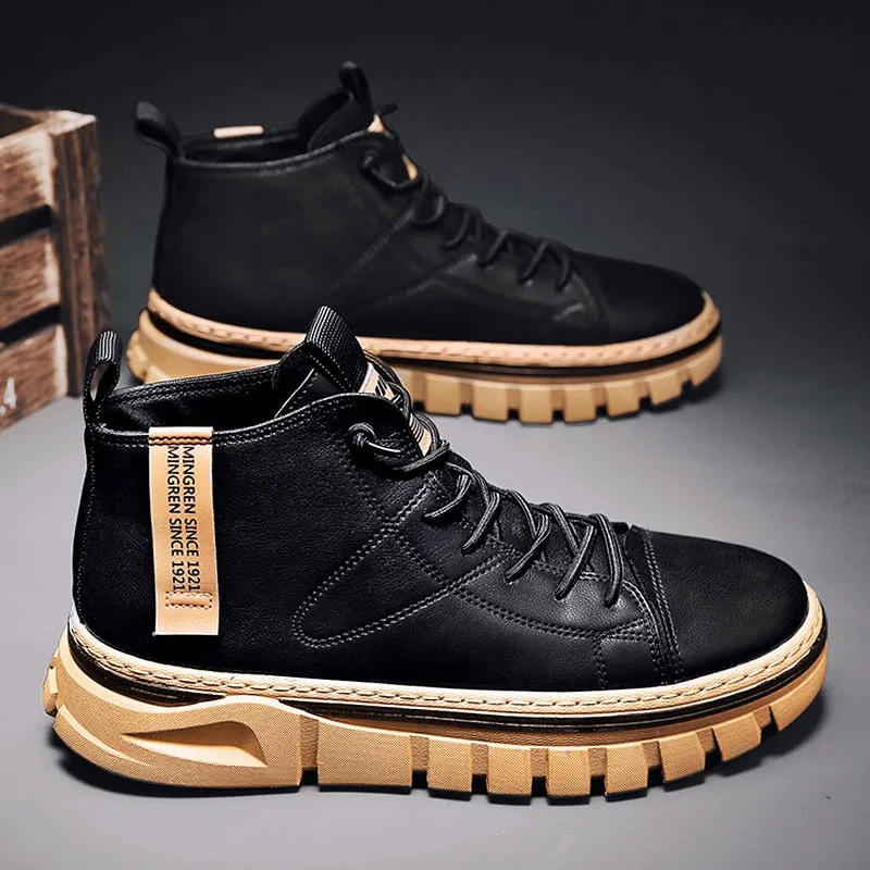 Hnzxzm Non-Leather Shoes Men Comfortable Sneakers Men Waterproof Non-Slip Outdoor Casual Shoes Tooling Motorcycle Boots 39-44